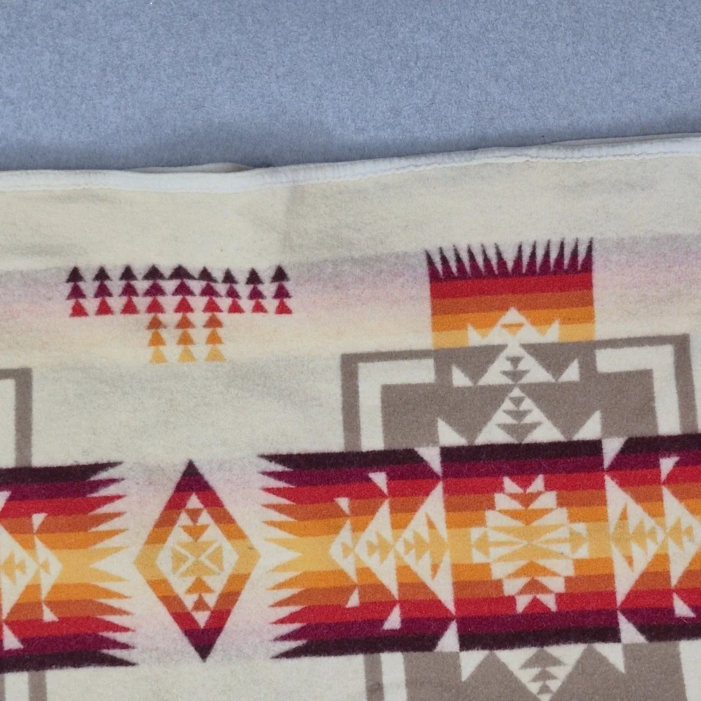 Pendleton Blanket 6x5 Beige Beaver State Wool Aztex Chief Joseph VINTAGE Throw